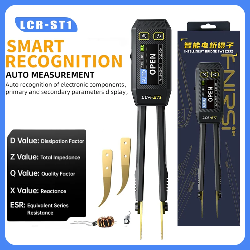 FNIRSI LCR-ST1 Intelligent Tweezers LCR SMD ESR Tester Resistance Capacitance Inductance Continuity Diode Testing Tool smart tweezer tester lcr tester