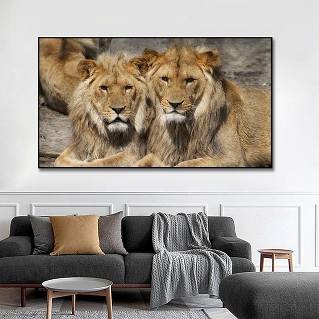 thumbnail image 1 of Pósteres de animales de leopardo y león de gran tamaño, elefante africano, tigre, cuadro de pared, pintura en lienzo de una pieza, decoración del hogar sin marco, 1 of 5