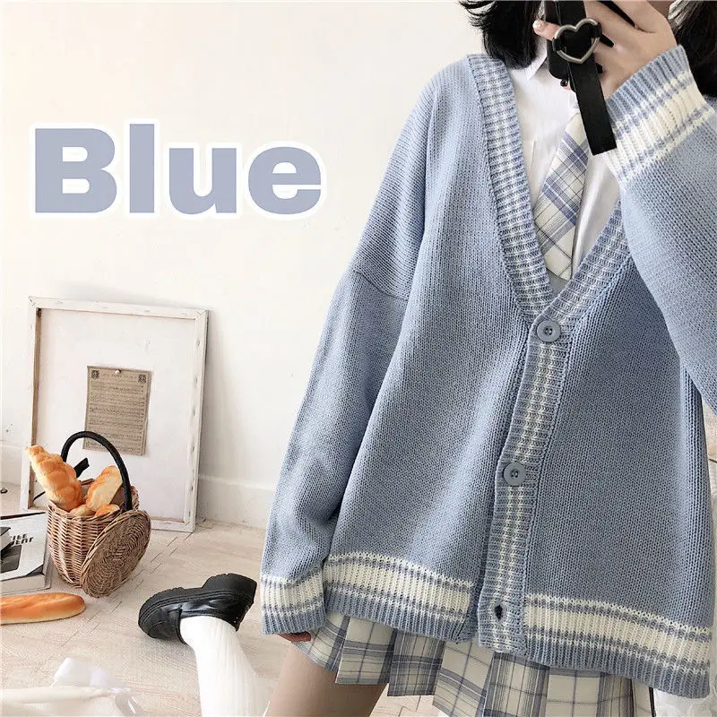 Cardigan Women Striped Retro Classic Preppy Style Japanese Student Sweater  All-match Oversize Kawaii Fashion Girls Chic Knit Top - Cardigan -  AliExpress