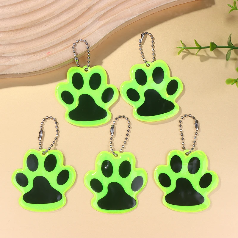 10Pcs Paw Reflective Keychain Outdoor Night Safety Kids Pet Double-sided Reflective Backpack Accessories Pendant