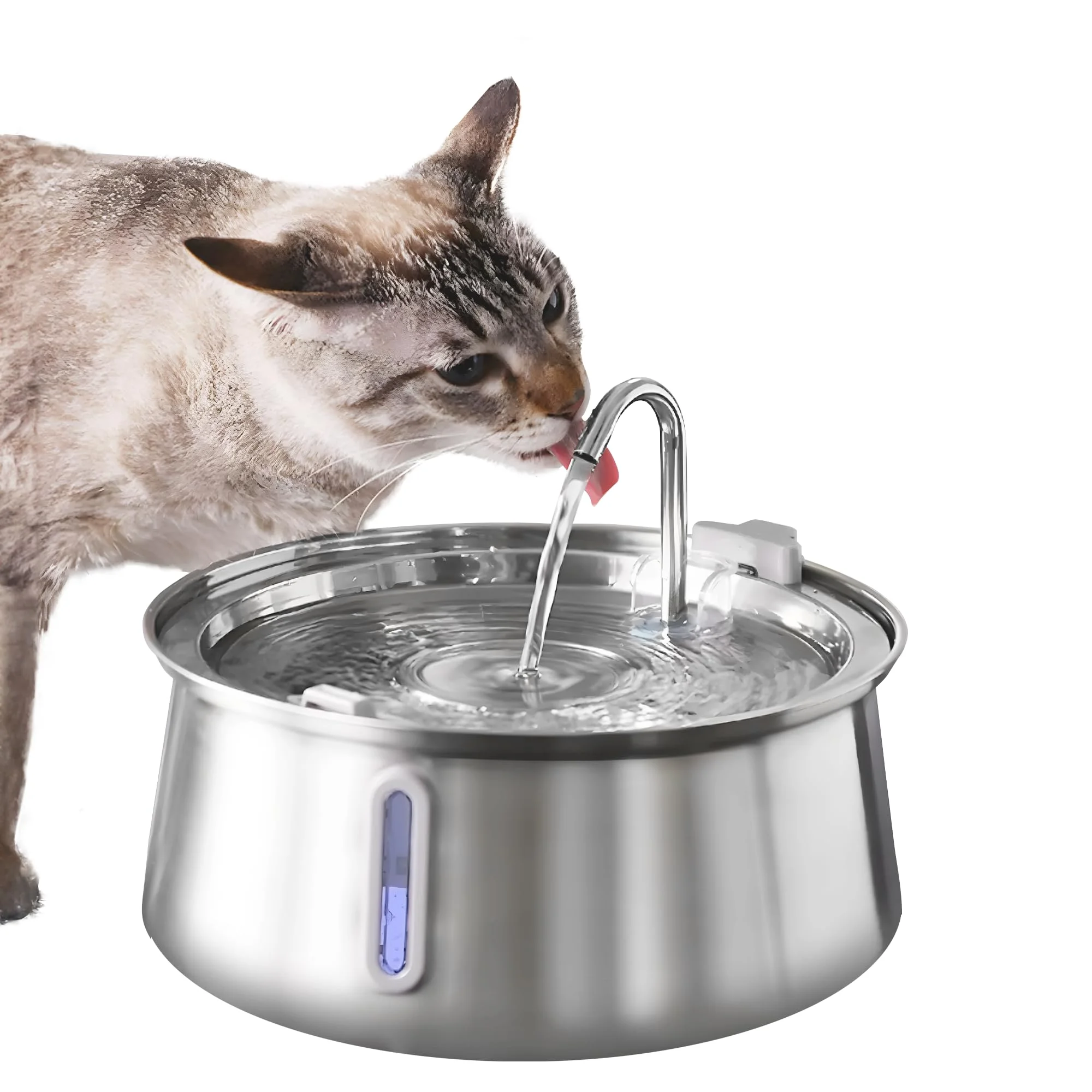 

304 Stainless Steel Pet Water Fountain 4L/134 oz Cat Automatic Water Fountain with Faucet Silent Filter Clear Window