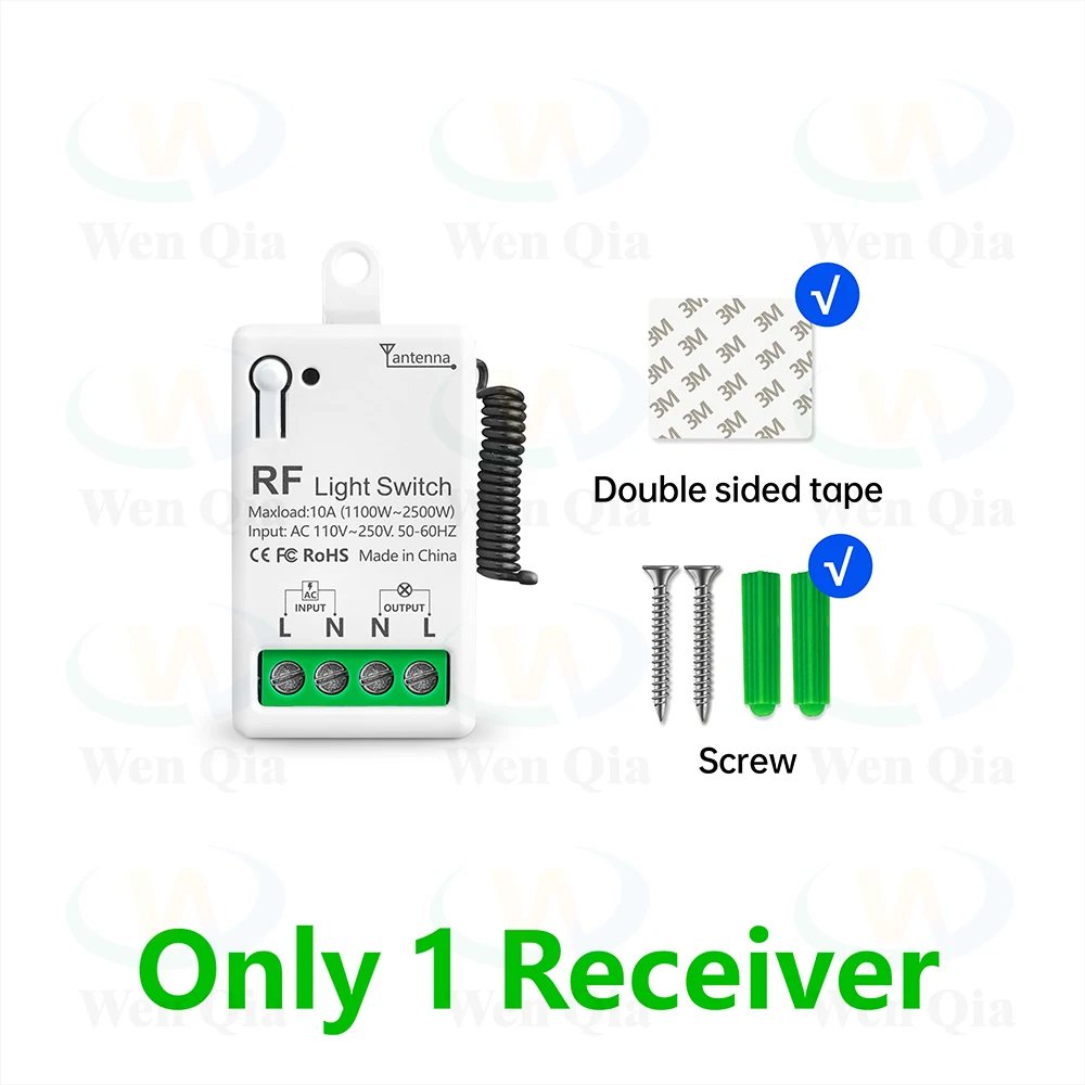 Advanced Wireless Remote Control Light Switch with Mini RF Receiver - Long-Range, High-Power Interrupter for LED and Bulb Lighting