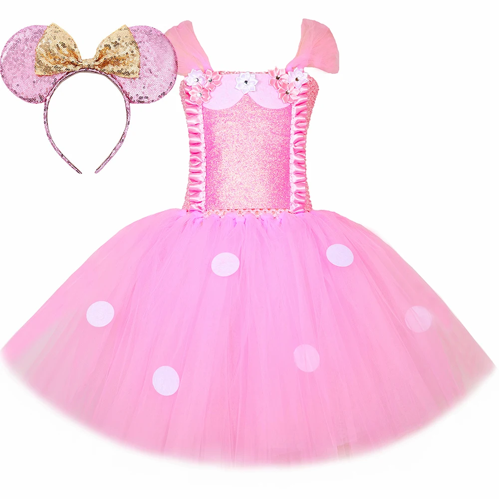 

Baby Girls Pink Minnie Tutu Dress Polka Dot Tulle Cartoon Princess Dress Kids Dresses For Girls Halloween Birthday Party Costume