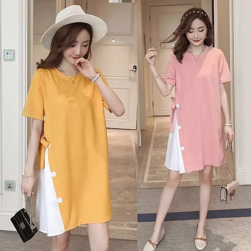 

Summer Maternity Nursing Dress Splicing Pregnancy Breastfeeding Dress Pregnant Women O Neck Casual Clothes