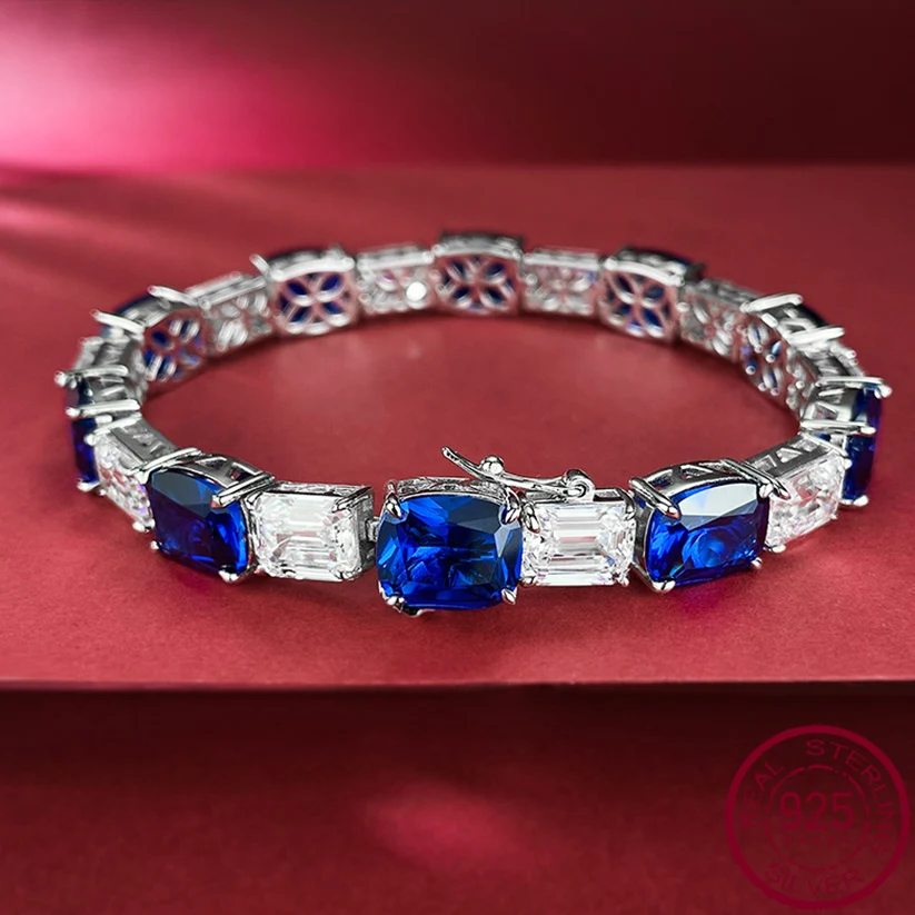 

S925 Royal Blue Bracelet 8 * 10 Full Diamond Bracelet Female Personality Fashion Temperament Rich Woman Style