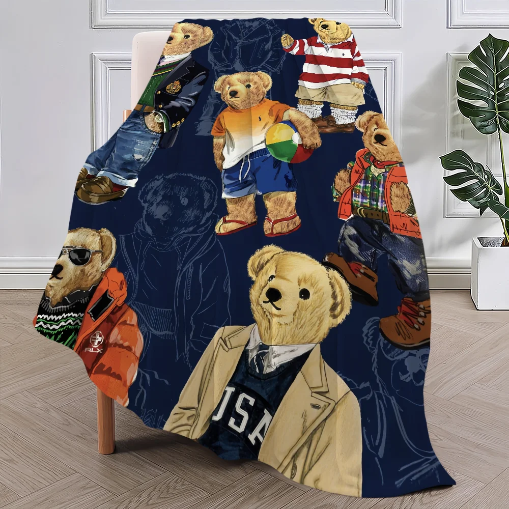 Fashion B-Bears Cute Blanket Plush Nap Sofa rug for P-POLO-S Living Room Warm Office Bedroom Birthday Home Travel Kid Gifts 3