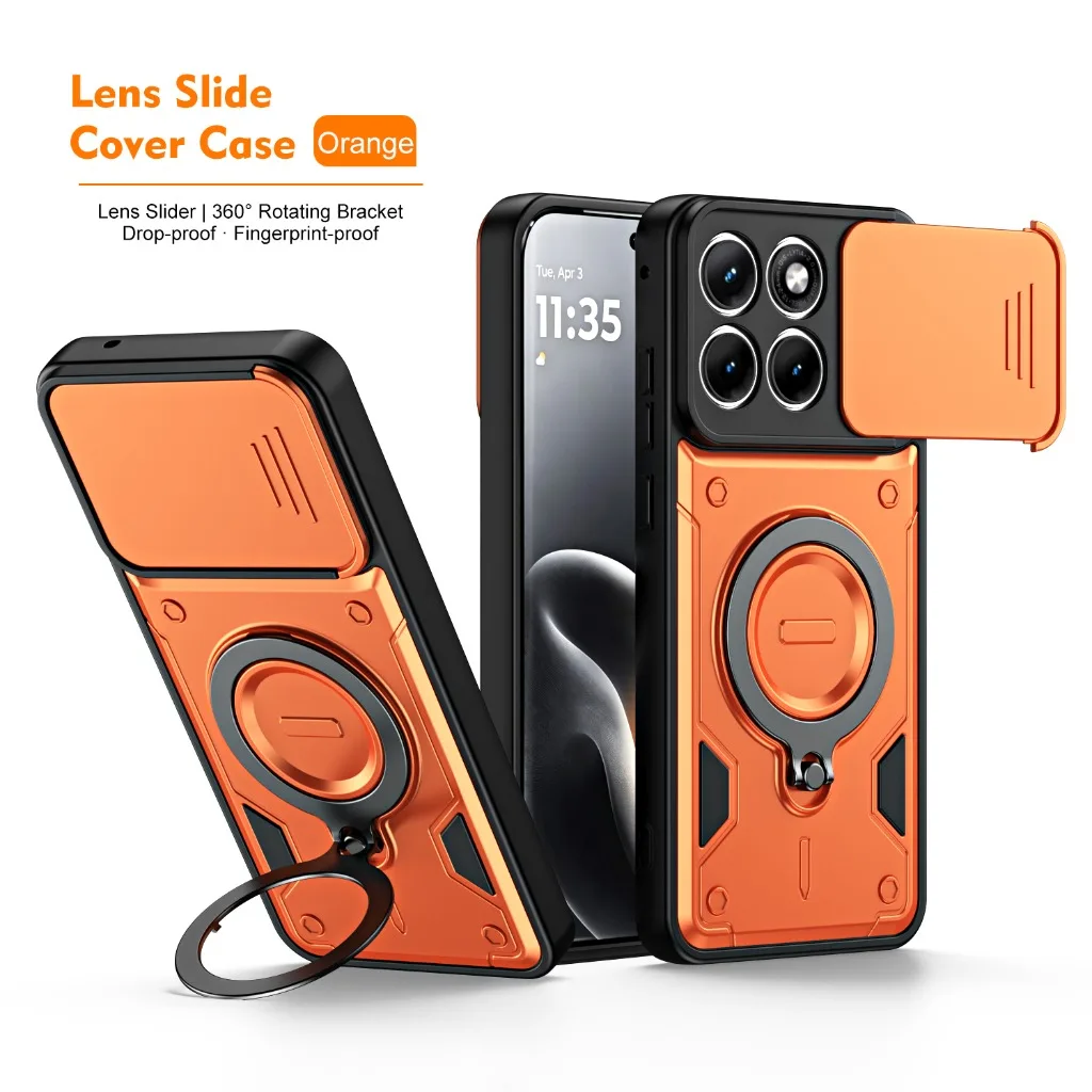 Enhanced Phone Case with Slide Camera Cover and 360° Ring Kickstand