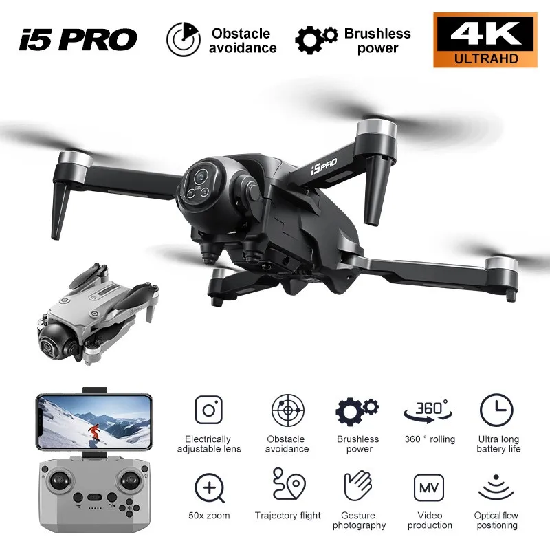 Vue rapprochée du drone i5 PRO avec caméra 4K et capteurs d'évitement d'obstacles 360°