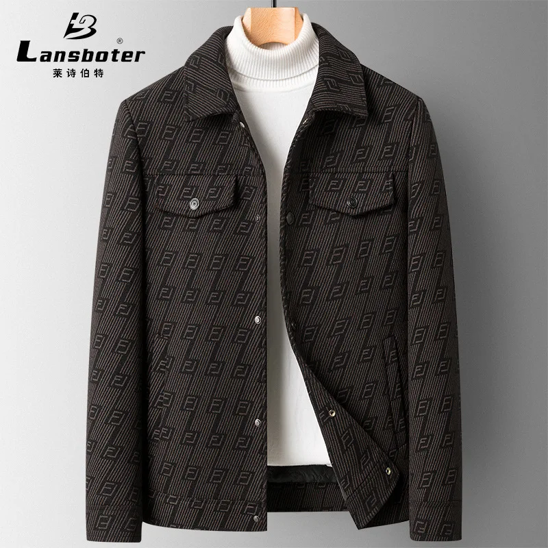 

New Style Men Coat Printed Lapel Wool Jacket Youth Plus Cotton Casual Lapel Side Seam Pocket Jacket Mens Jackets And Coats