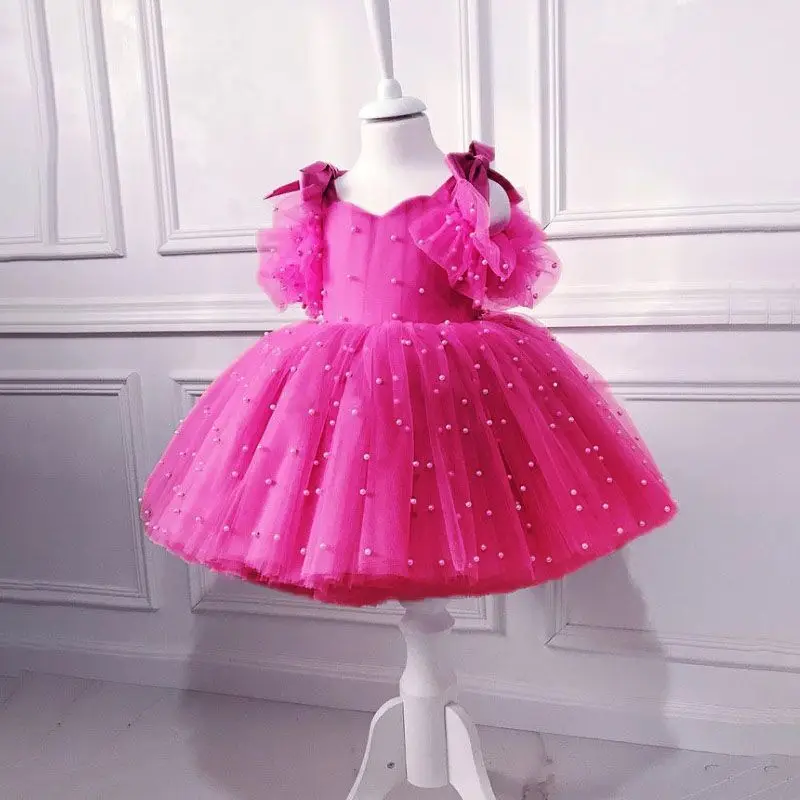 Abito Da Principessa Per Bambina Con Paillettes E Fiore - Tutù In Tulle Rosa - Per Matrimoni E Compleanni (4-5 Anni)