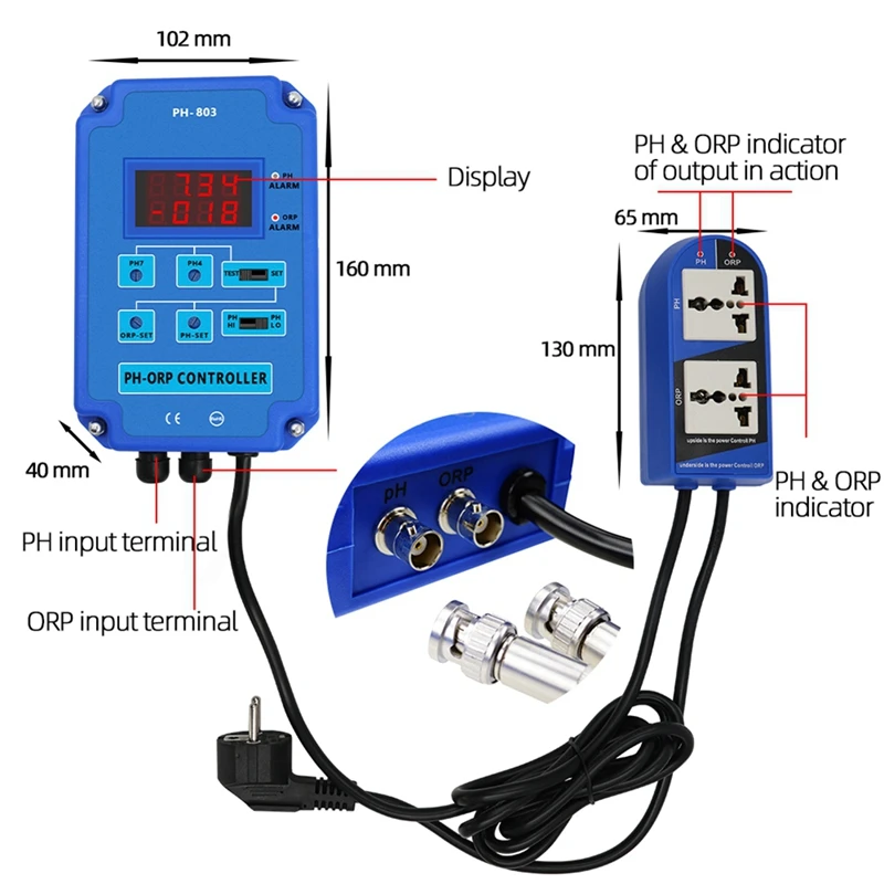 Digital 2&1 PH ORP Monitor Redox Controller W/ Output Power Relay For Aquarium Hydroponics Plant Pool Spa Retail
