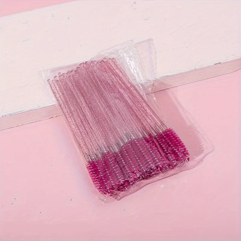 50PCS Disposable Spoolie Wands-Crystal Handle Mascara & Eyebrow Brushes, Durable ABS Plastic, Fragrance Free, Bulk Beauty Tools