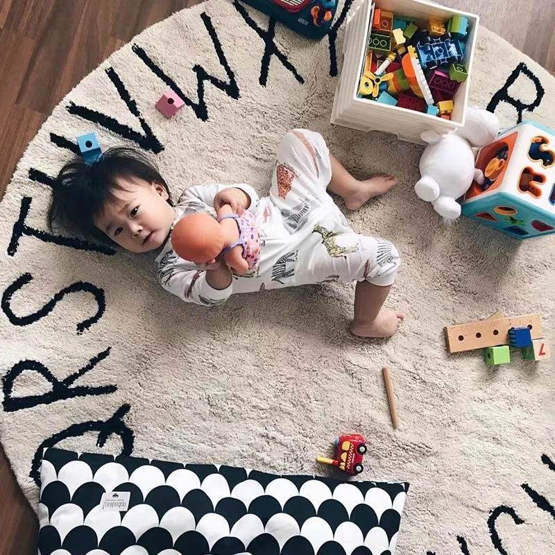 Cartoon Alphabet Children's Carpet Fluffy Soft Baby Crawling Mat Nordic Style Bedroom Decor Plush Rug Home Round Washable Rugs living room rug