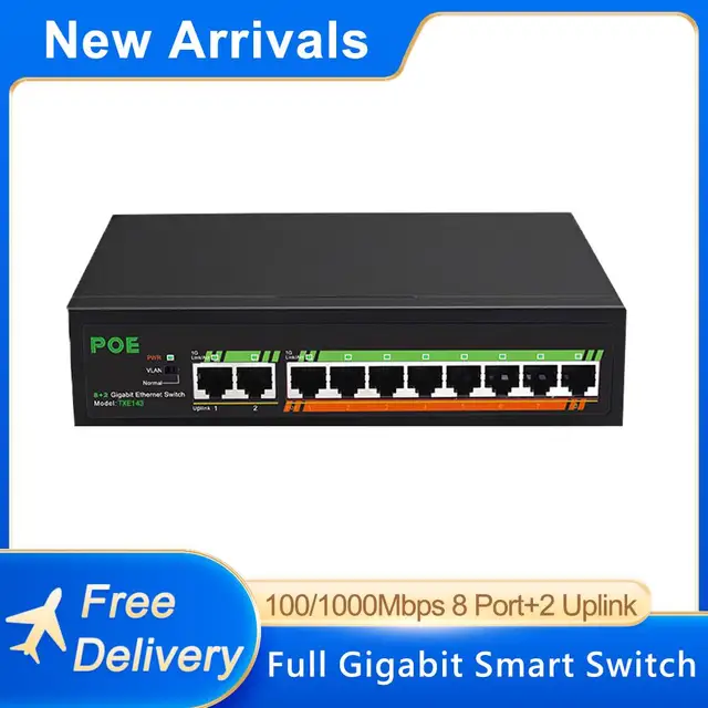 Rockinn Hot 10 портов POE Ethernet коммутатор 48 в VLAN 10/100 Мбит/с IEEE 802,3 af/at сетевой коммутатор для CCTV IP камеры беспроводной AP 250 м 1