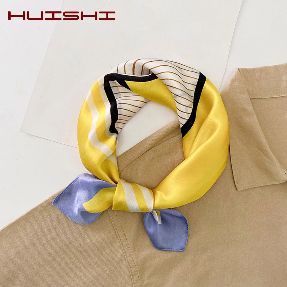 

Luxury Brand Square Silk Scarf For Women Plain Striped Shawls and Wraps Fashion Bag Scarfs Hair Tie Bandanas Hijab Silk Scarves