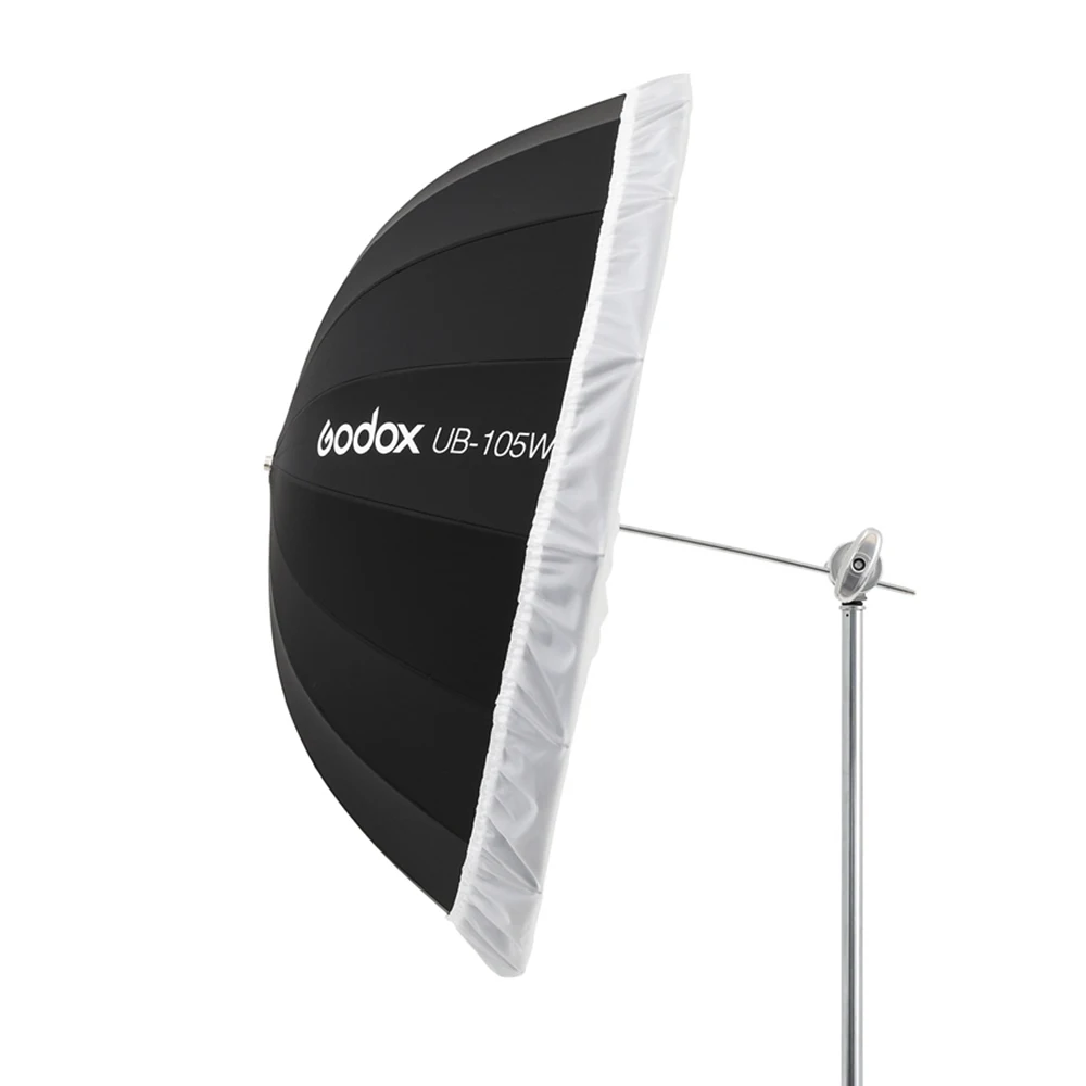 Godox UB-105W 포물선 블랙 화이트 반사 우산, 스튜디오 라이트 우산, 블랙 실버 디퓨저 커버 천, 41 인치, 105cm