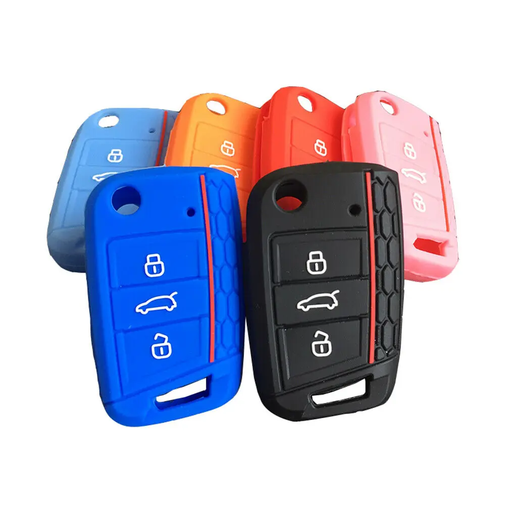 VW SKODA SEAT Remote Flip Key Cover Case Skin Shell Cap Fob Protection Blue 