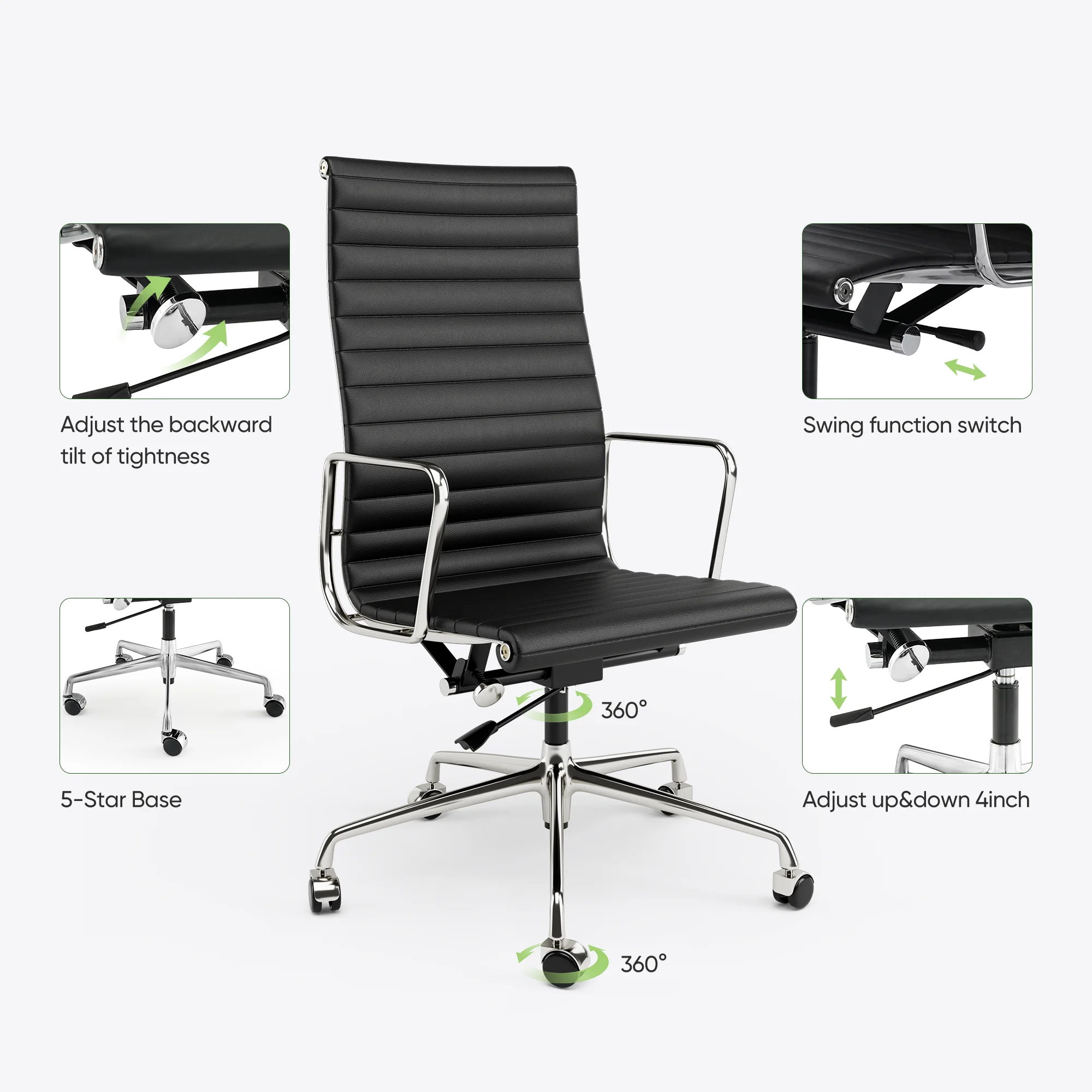 High Back Classic Genuine Leather Office Chair Ergonomic Office Chair Adjustable Swivel Leather Computer Desk Gaming Chair 3