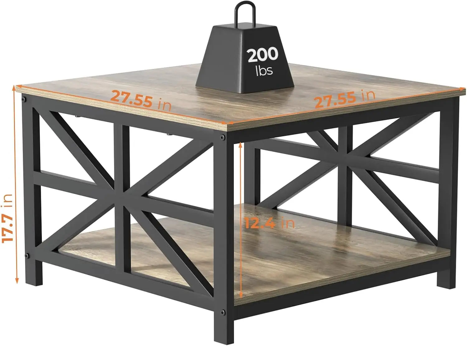 Coffee Table with Storage for Living Room, Small Square Center Tables with Seamless One-Piece Tabletop Farmhouse Style 2