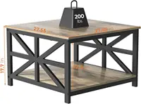 Coffee Table with Storage for Living Room, Small Square Center Tables with Seamless One-Piece Tabletop Farmhouse Style 2