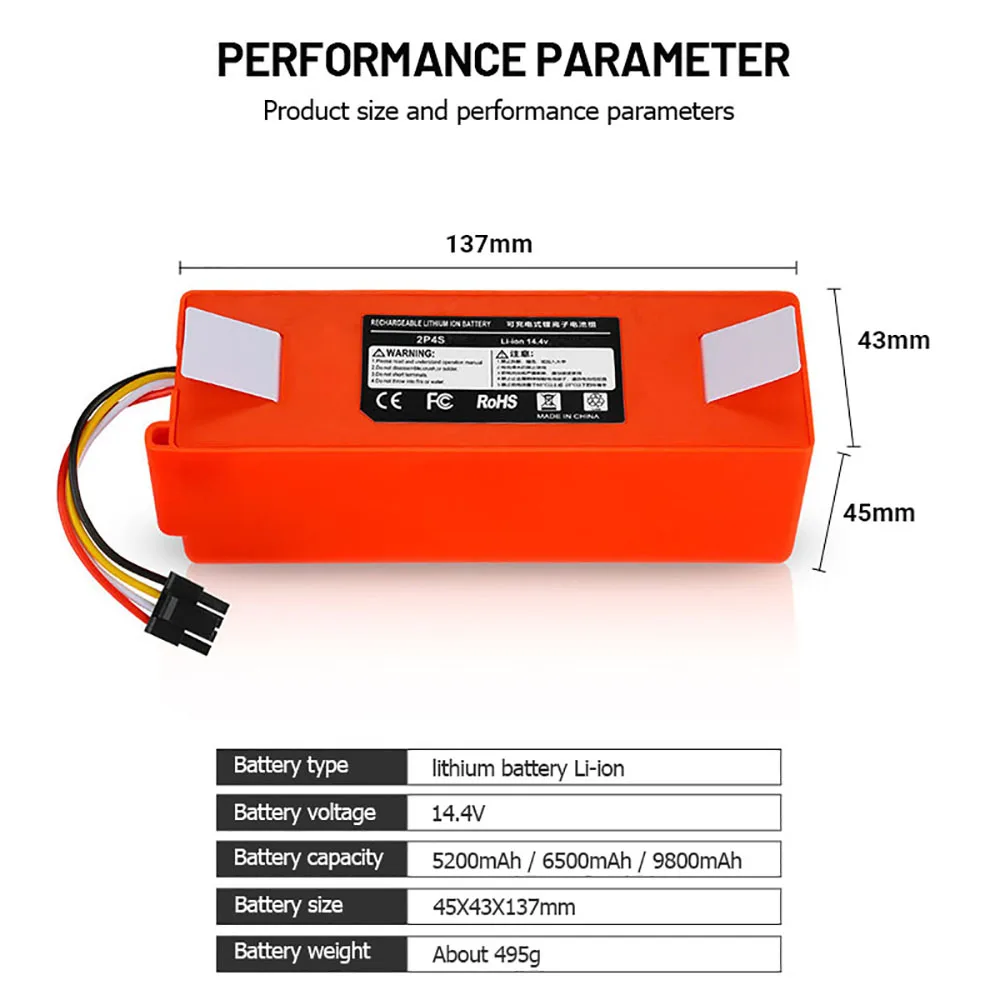 

6500mAh Vacuum cleaner Replacement Battery for Xiaomi Robot Roborock S50 S51 S55 Accessory Spare Parts li-ion battery & 9800mAh
