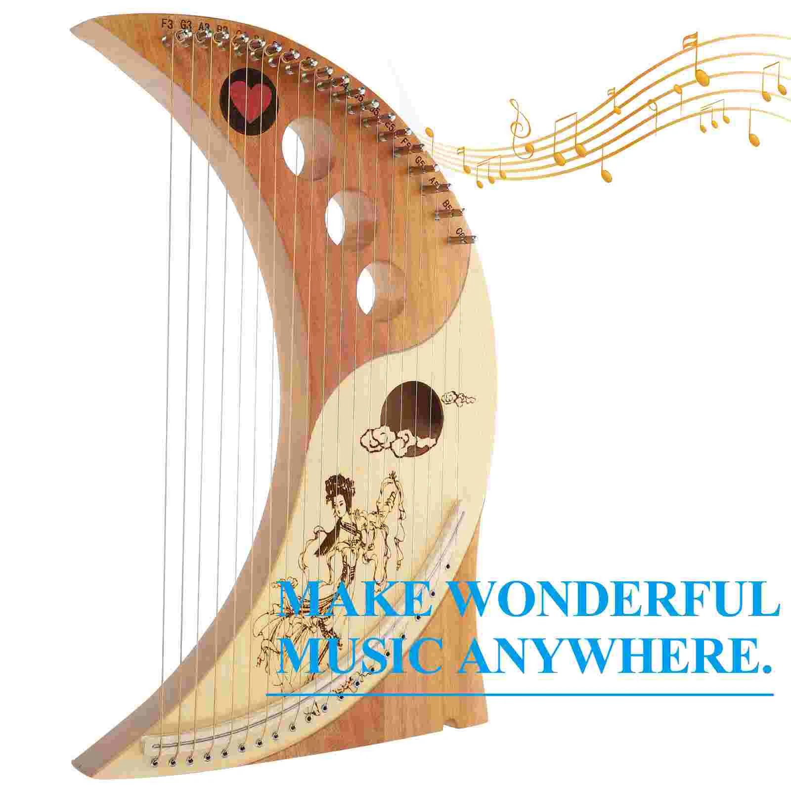 1 Set Wooden 19-string Lyre Harp Portable Harp String Musical Instrument (Assorted Color) Wooden