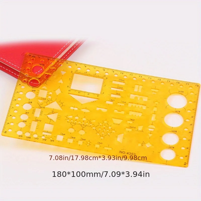 [Flat Circle Measurement Tool] ABS Material Yellow Drawing Template Ruler - Flat Circle Dimension Measurement Tool for Painting