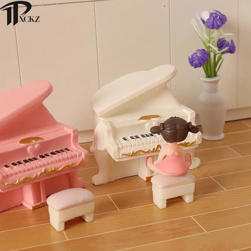 

1 комплект, 1:12 миниатюрный рояль для кукольного домика с стулом, модель для гостиной, декоративная игрушка, аксессуары для кукольного домика