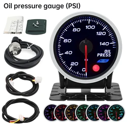 8-Color Backlit Universal Turbo Pressure Gauge - Fuel, Oil, Temp Reading, 52mm, 12V (Oil Press Gauge PSI)