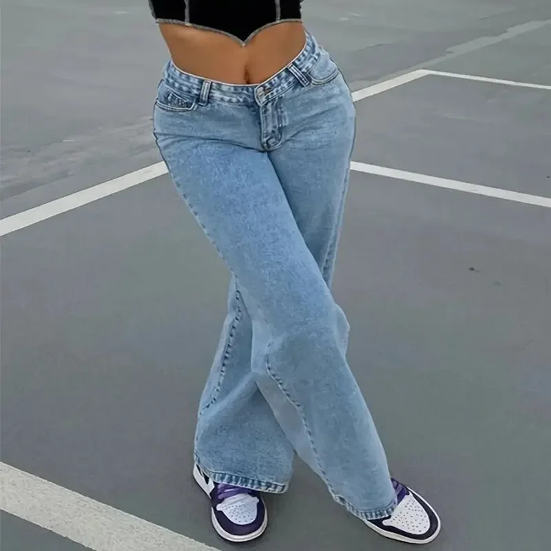 Spring And Autumn Girl Denim Straight Ieg Pants Fashion Slim Slim Comfortable Casual Solid Color Pants Personality Soft Jeans