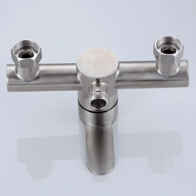 ก๊อกน้ำสแตนเลสสีเงินสำหรับอาบน้ำฝักบัวอาบน้ำห้องน้ำห้องน้ำก๊อกน้ำร้อนและเย็นสามแบบ 3