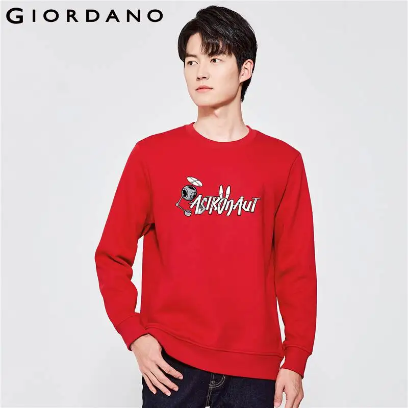 

GIORDANO Men Space Rabbit Series Sweatshirts Stylish Print Crewneck Sweatshirts Fleece-Lined Chunky Casual Sweatshirts 91092182