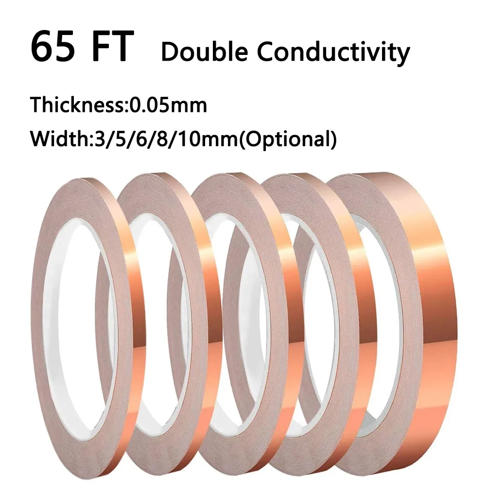 20m Double Conductive Copper Foil Tape with EMI Shielding and Adhesive Repellent Properties