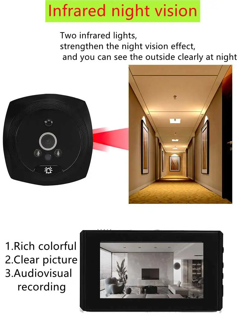 4.3" Digital Peephole Doorbell Door Viewer Camera Motion Detection Monitor Video Eye Recorder Home Security Protection Door Bell apartment intercom system with door release