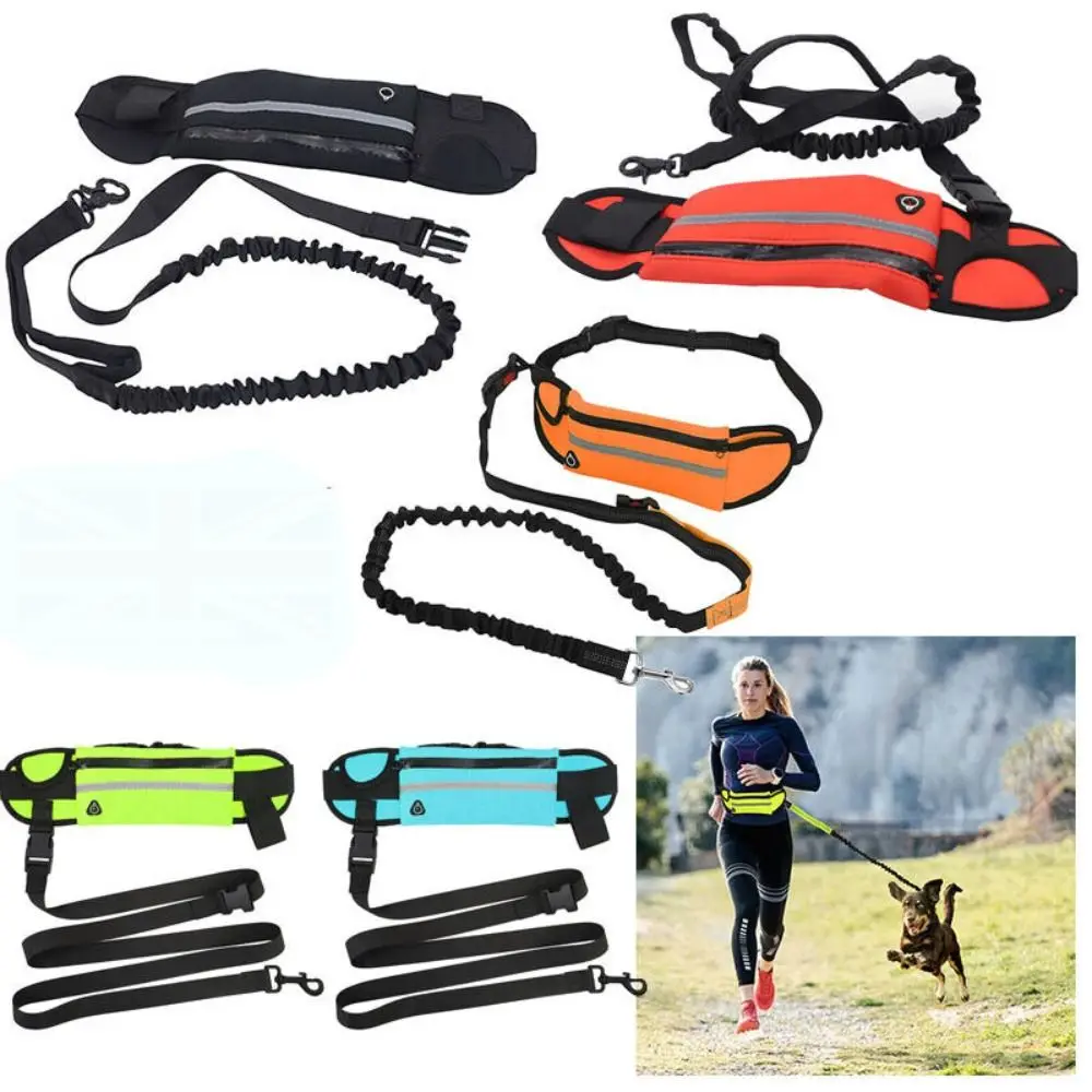 

Adjustable Dog Leash Elastic Belt Hands Free Dog Traction Rope Retractable Pet Supplies Reflective Leash with Waist Bag