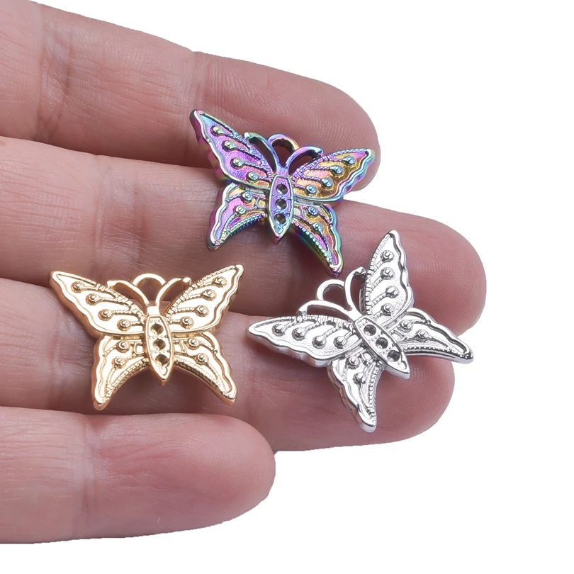 Fashion Mix Rainbow/Silver/Gold Color Animal Butterfly Charms Per Gioielli Che Fanno Forniture Ciondolo In Acciaio Inossidabile Mariposa