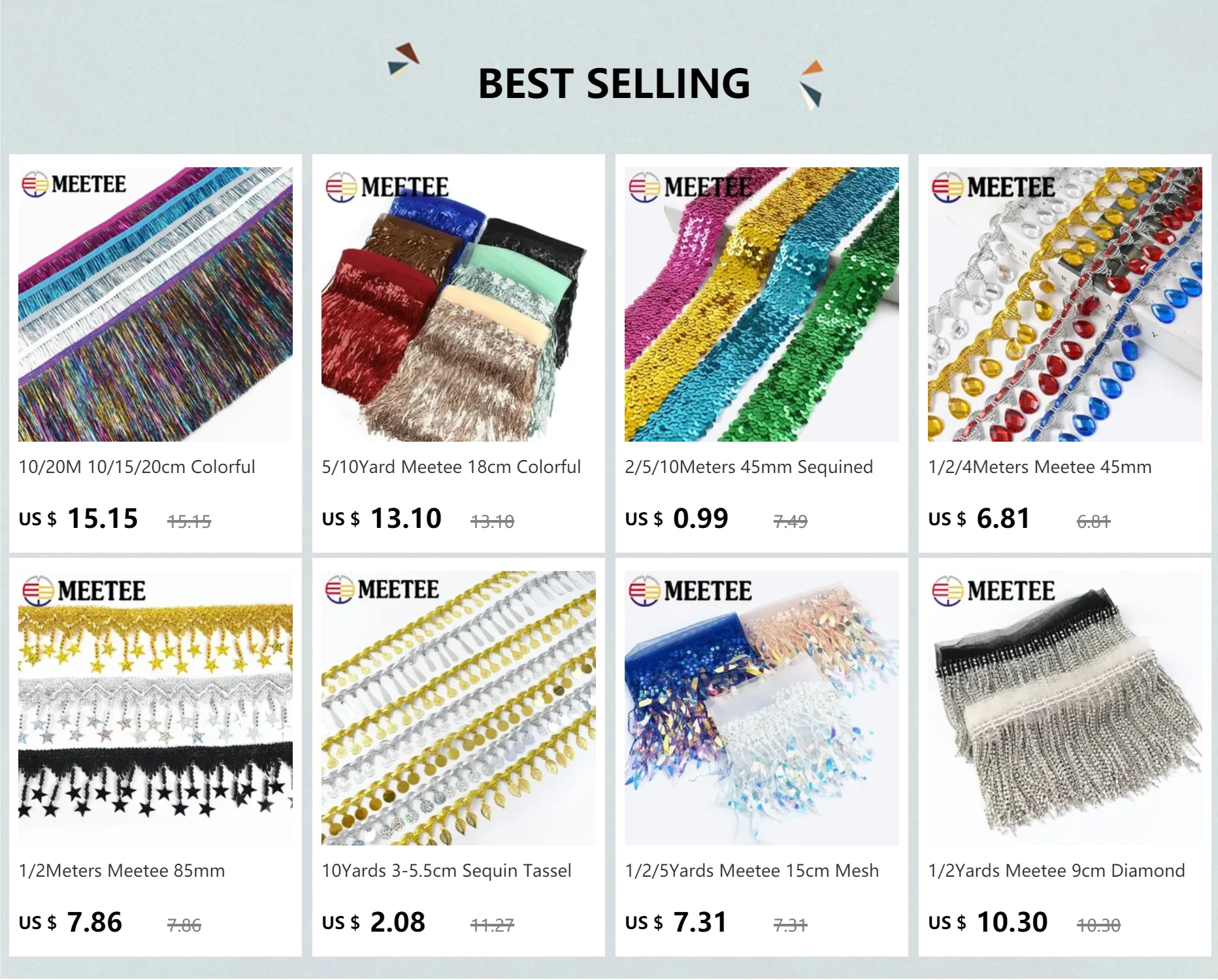 Description Picture 2 of item1/2/4Yard Meetee 20cm Sequin Tassel Lace Trim Glitter Fringe Ribbon DIY Handmade Dance Performance Clothing Decoration Material