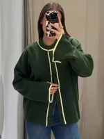 Vintage Casual Chic Women Cardigan O-Neck Long Sleeve Knitted Cardigans Fashion 2025 Autumn Winter Sweater Knitwear Coat