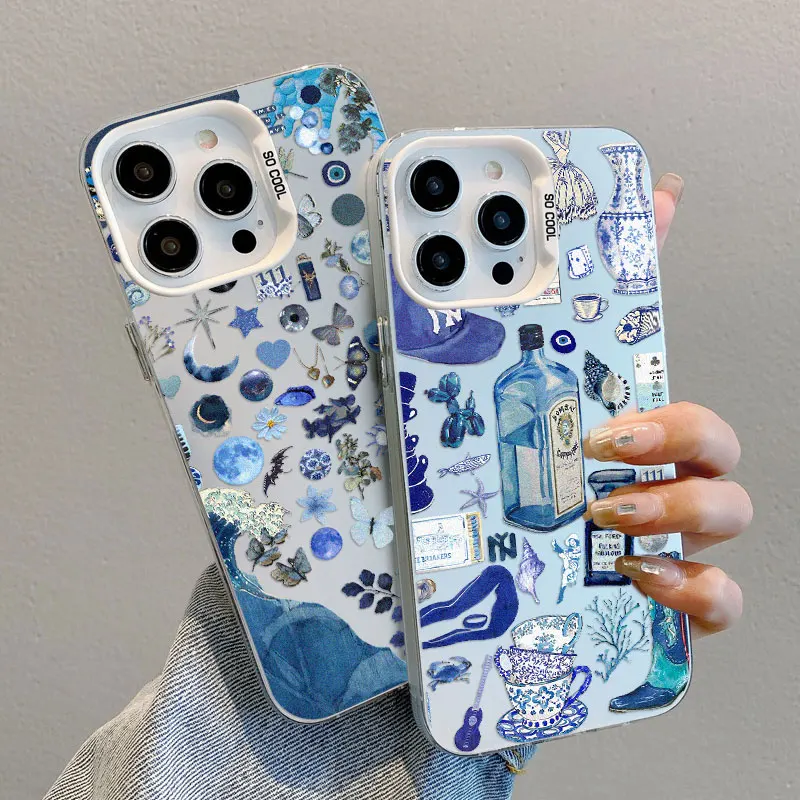 Ocean Wine Glass Blues Element Splicing Phone Case - Laser Back Cover