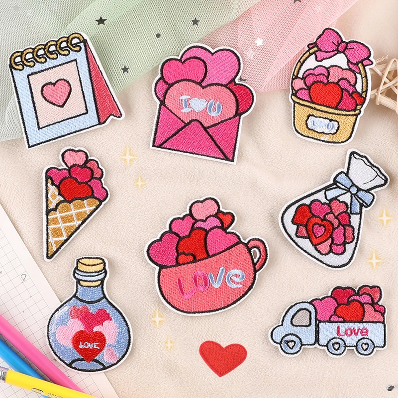 

New DIY Embroider Patch for Clothing Hat Bag Pants Jean Fabric Sticker Fast Iron on Label Decoration Emblem Bag Valentine's Day