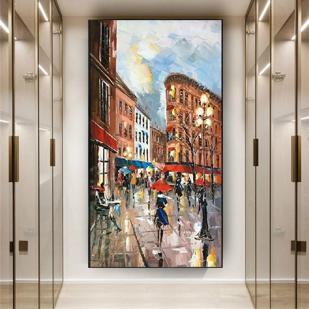 

Nordic Abstract City Street Scenery Oil Painting Decor Home Wall Art Different Color Texture Knife Canvas Picture Exhibits Live