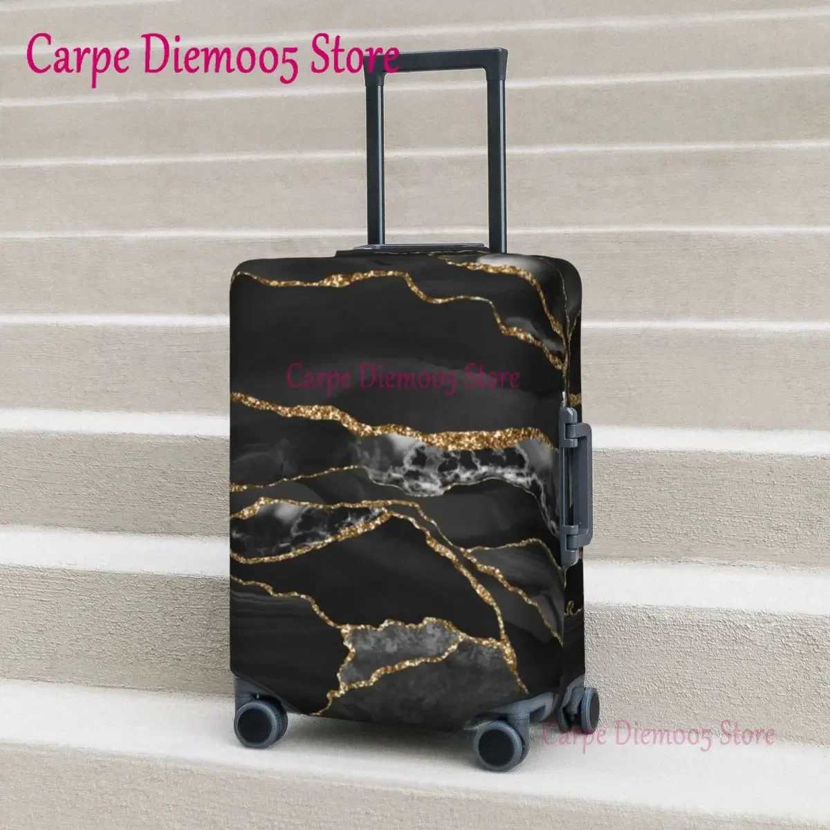 GlitterMarbleSuitcaseCoverBlackandGoldMarblesElasticCruise