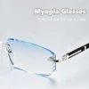 Business Style Rimless Myopia Glasses for Men Anti Blue Light Finished Near Sight Eyeglasses Retro Prescription Minus Eyewear 1