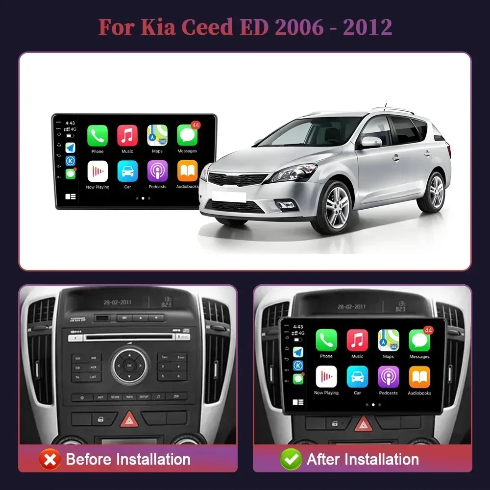 기아 씨드 ED 2006-2012 용 자동차 라디오 멀티미디어 내비게이션 GPS 카플레이, DSP 와이파이 블루투스, 2 Din 스크린 스테레오, 안드로이드 13