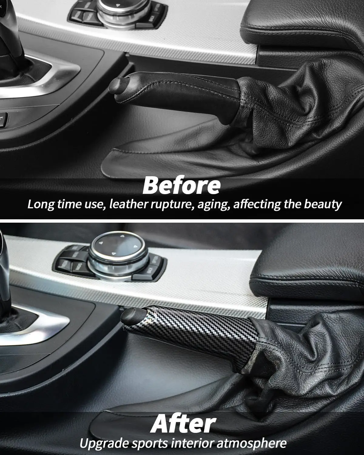 carbon fiber Pattern handbrake cover Car Handbrake Cover Grip Handle Lever Compatible For BMW Series 1 3 5，E90 E60 F30 E46 E92