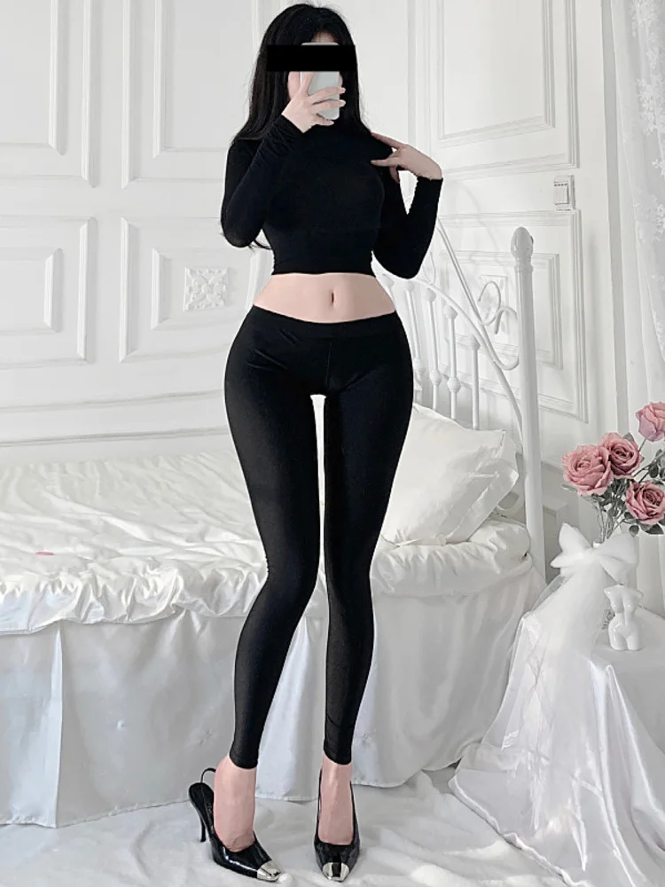 WOMENGAGA Couple Outdoors Sexy Low Waist Slim Hollow Out Hip Pencil Mid-Calf Leggings Fashion Korean Women 2022 Nightclub W7P