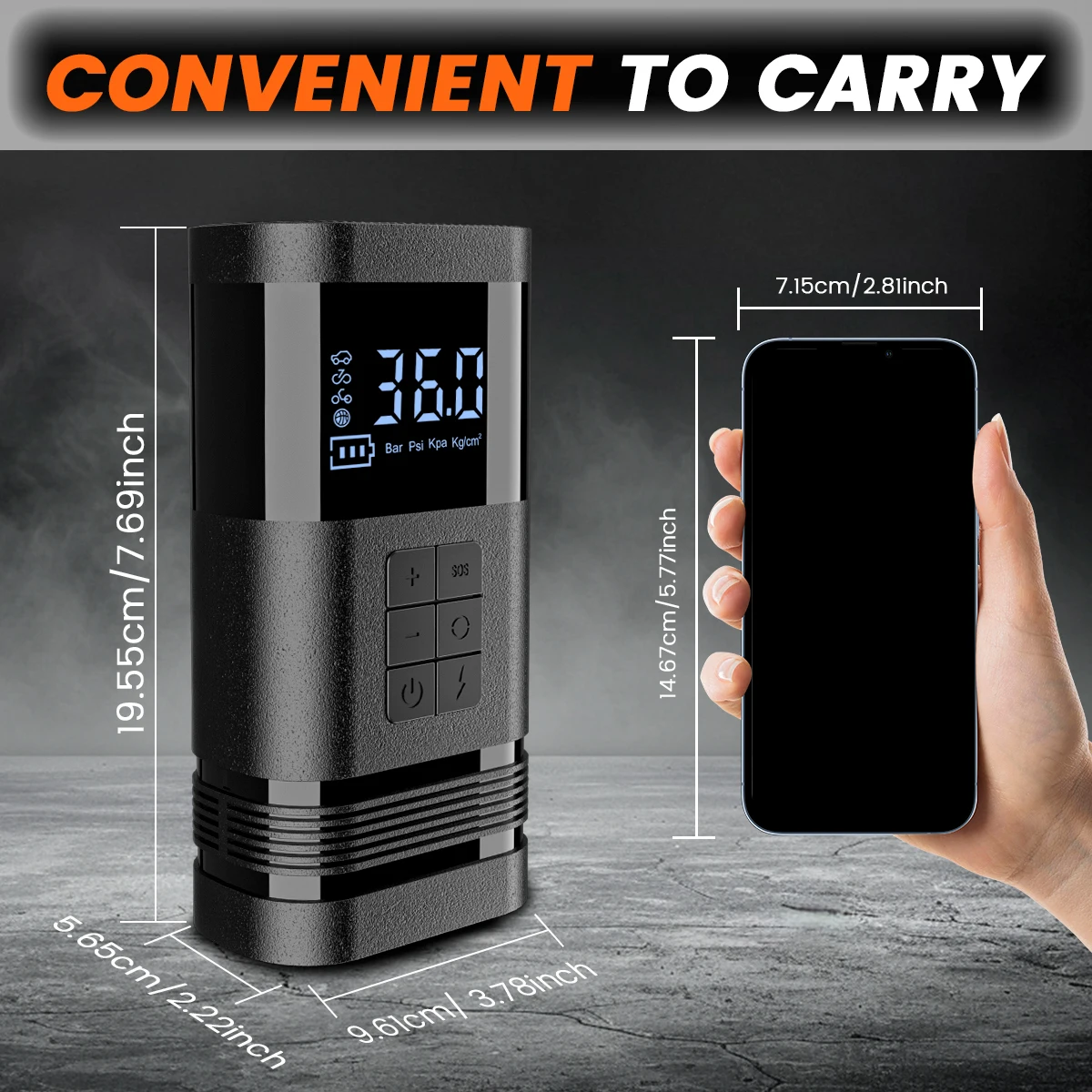 12V ���� ��Ÿ�Ϳ� ���� ��������, �޴�� �ڵ��� ���͸� �ν���, 150PSI ���� ���� ���� Ÿ�̾� ���÷����� �ڵ��� ������ Ÿ�̾��