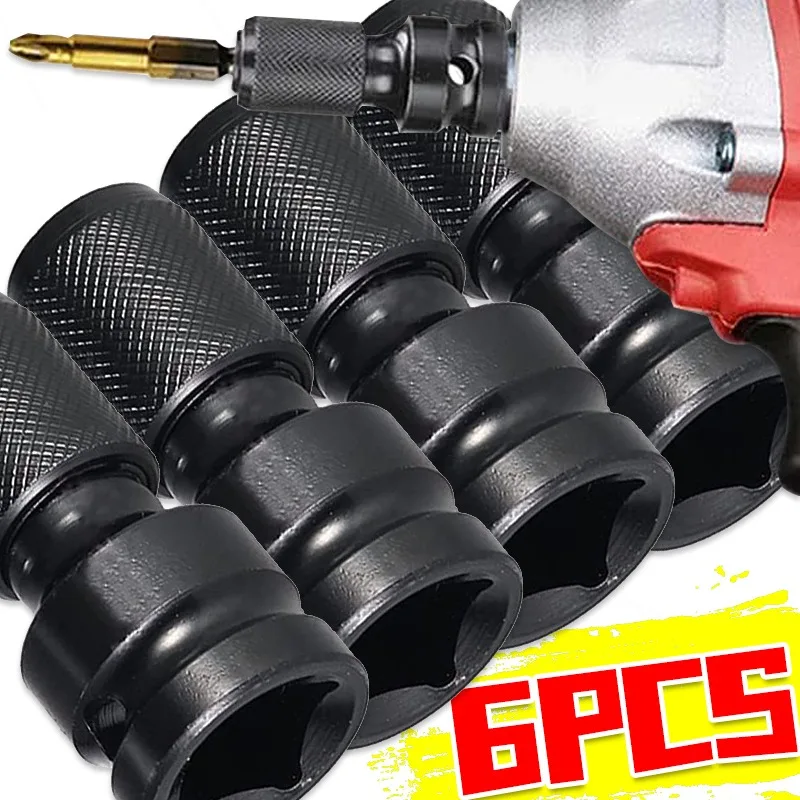 1-6Pc Converter Head 1/2 Inch Square Drive To 1/4 Inch Hex Female Socket Adapter for Air and Electric Impact Wrench Impact Drill