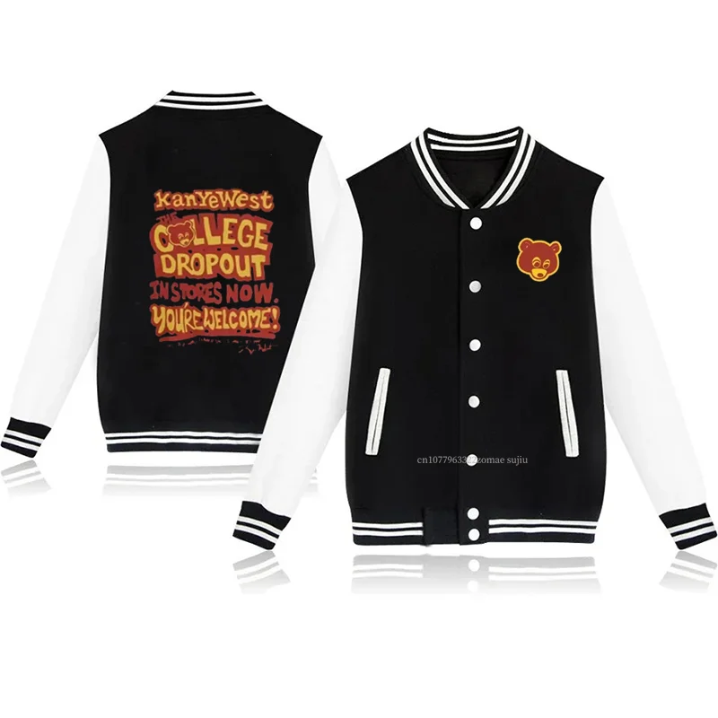 best famous kanye west the college dropout graphics baseball uniform men women hip hop rap vintage jacket men casual Best Famous Kanye West The College Dropout Graphics Baseball Uniform Men Women Hip Hop Rap Vintage Jacket Men Casual