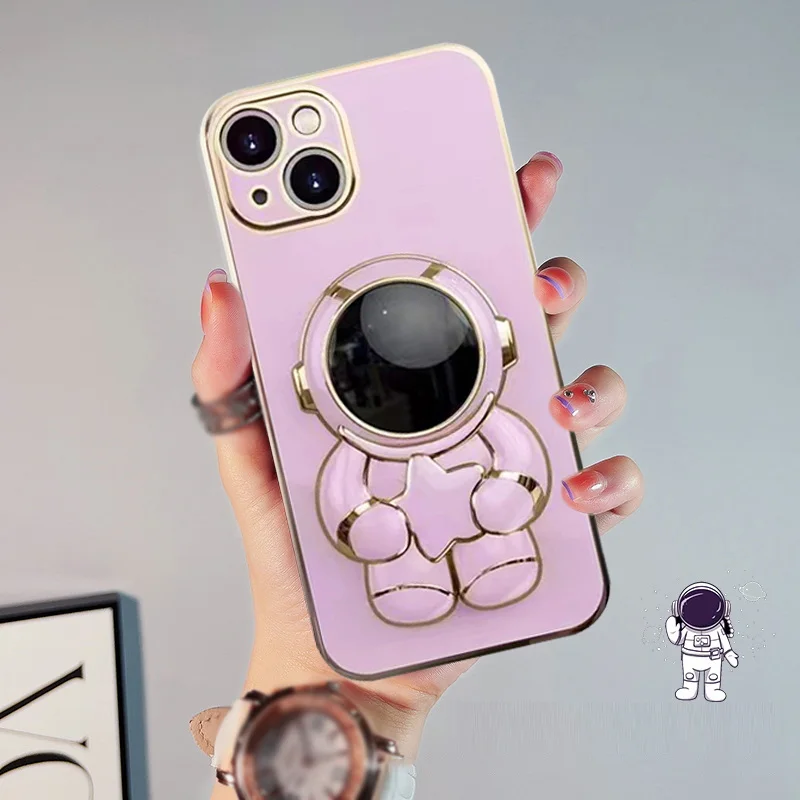 cover for iphone 13 3D Astronaut Folding Stand Holder Phone Case For iPhone 13 12 11 Pro Max XS Max XR X 7 8 Plus Soft Plating Silicone Back Cover iphone 13 phone case